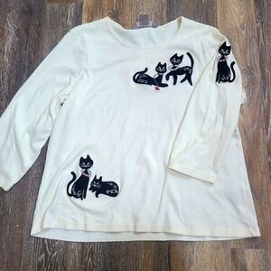 TanJay Siamese Cat Embroidered Top Women's Size Large